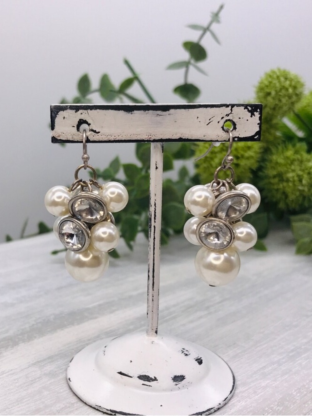 Silver Pearl Cluster Drop Earrings
